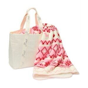 PINK Victoria's Secret White Tote with Silver Accents AND throw blanket set